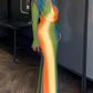 Tie Dye Print Cowl Neck Long Sleeve Backless Maxi Dress Slim Fit Zipper Back Ruched Mermaid Hem Evening Dress OMFORT