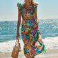 Lanai Multi Tropics Sunfire Smocked Bodice Tiered Midi Dress OMFORT