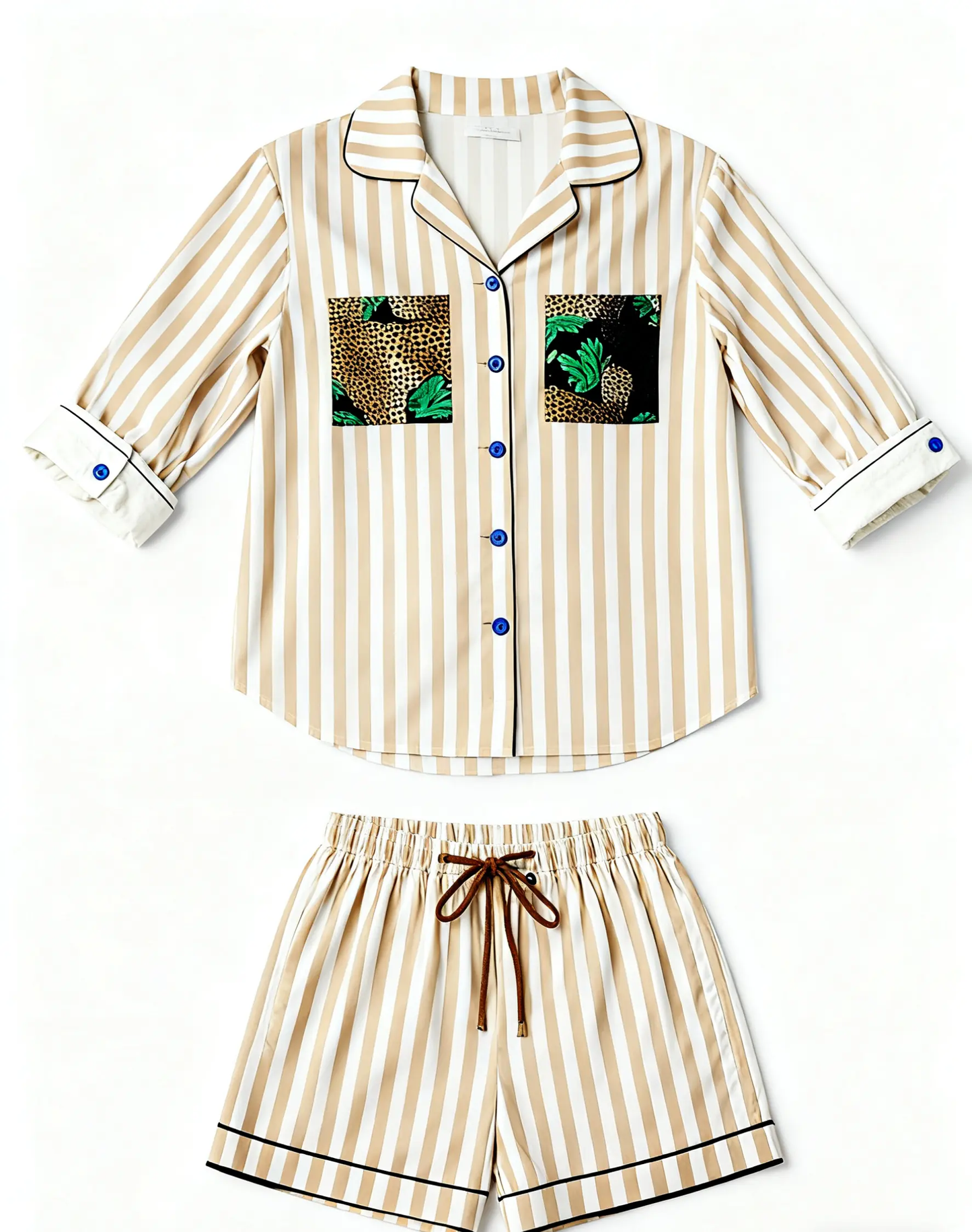 Patchwork Panther Print Striped Pajamas OMFORT