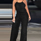 Spaghetti Strap Drawstring Tied Waist Jumpsuit Casual Overalls OMFORT