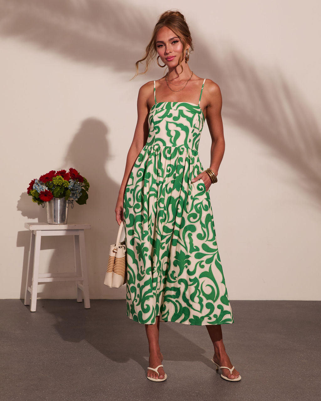 Coastal Heirloom Cotton Abstract Print Midi Dress OMFORT