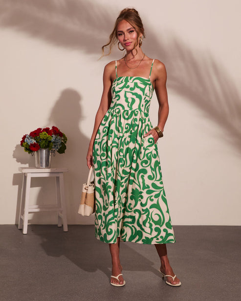Coastal Heirloom Cotton Abstract Print Midi Dress OMFORT