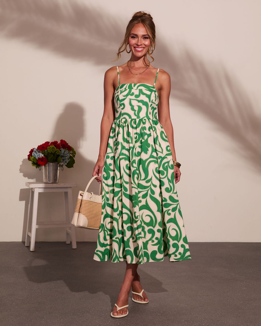 Coastal Heirloom Cotton Abstract Print Midi Dress OMFORT