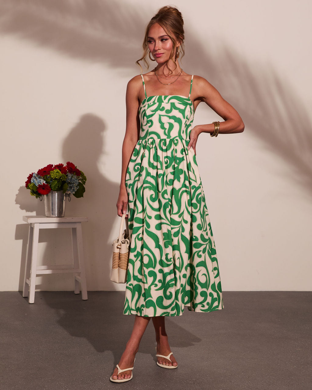 Coastal Heirloom Cotton Abstract Print Midi Dress OMFORT