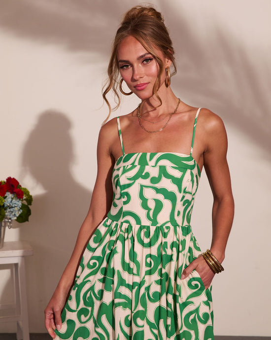 Coastal Heirloom Cotton Abstract Print Midi Dress OMFORT