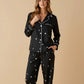Black Star-Print Lapel Pajama Set OMFORT
