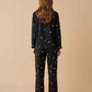 Black Star-Print Lapel Pajama Set OMFORT