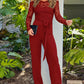 Off Shoulder Long Sleeve Eyelash Lace Spliced Slim Fit Overalls Casual Zipper Back Jumpsuit with Belt OMFORT