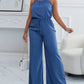 Spaghetti Strap Drawstring Tied Waist Jumpsuit Casual Overalls OMFORT