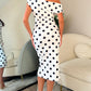Polka Dot Print Skew Neck Ruched Mid-length Dress Elegant Wrapped Slit Dress Omfort