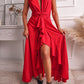 Deep V-Neck Ruffle Hem Slit Prom Dress Omfort