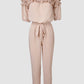 Frill Trim Off Shoulder Short Sleeve Tie Waist Overalls Casual Textured Jumpsuit Omfort