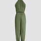 2 Pieces Outfits Sleeveless High Neck Cargo Pockets Design Top And Casual Cuffed Long Pants Set Omfort