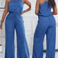 Spaghetti Strap Drawstring Tied Waist Jumpsuit Casual Overalls OMFORT
