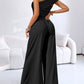 Cold Shoulder Ruched Buckle Wide Leg Jumpsuit Omfort