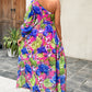 Lantern Sleeve One Shoulder High Slit Floral Maxi Dress Omfort