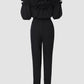 Frill Trim Off Shoulder Short Sleeve Tie Waist Overalls Casual Textured Jumpsuit Omfort