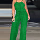 Spaghetti Strap Drawstring Tied Waist Jumpsuit Casual Overalls OMFORT