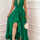Deep V-Neck Ruffle Hem Slit Prom Dress Omfort