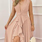 Deep V-Neck Ruffle Hem Slit Prom Dress Omfort