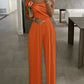 Cold Shoulder Ruched Buckle Wide Leg Jumpsuit Omfort