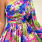 Lantern Sleeve One Shoulder High Slit Floral Maxi Dress Omfort