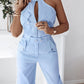2 Pieces Outfits Sleeveless High Neck Cargo Pockets Design Top And Casual Cuffed Long Pants Set Omfort
