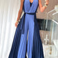 Colorblock Sleeveless Criss Cross Plunge V Neck Jumpsuit Casual Waist Tied Detail Pleated Romper OMFORT