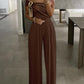Cold Shoulder Ruched Buckle Wide Leg Jumpsuit Omfort