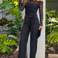 Off Shoulder Long Sleeve Eyelash Lace Spliced Slim Fit Overalls Casual Zipper Back Jumpsuit with Belt OMFORT