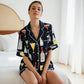 Black Champagne Print Short Pajamas Set OMFORT