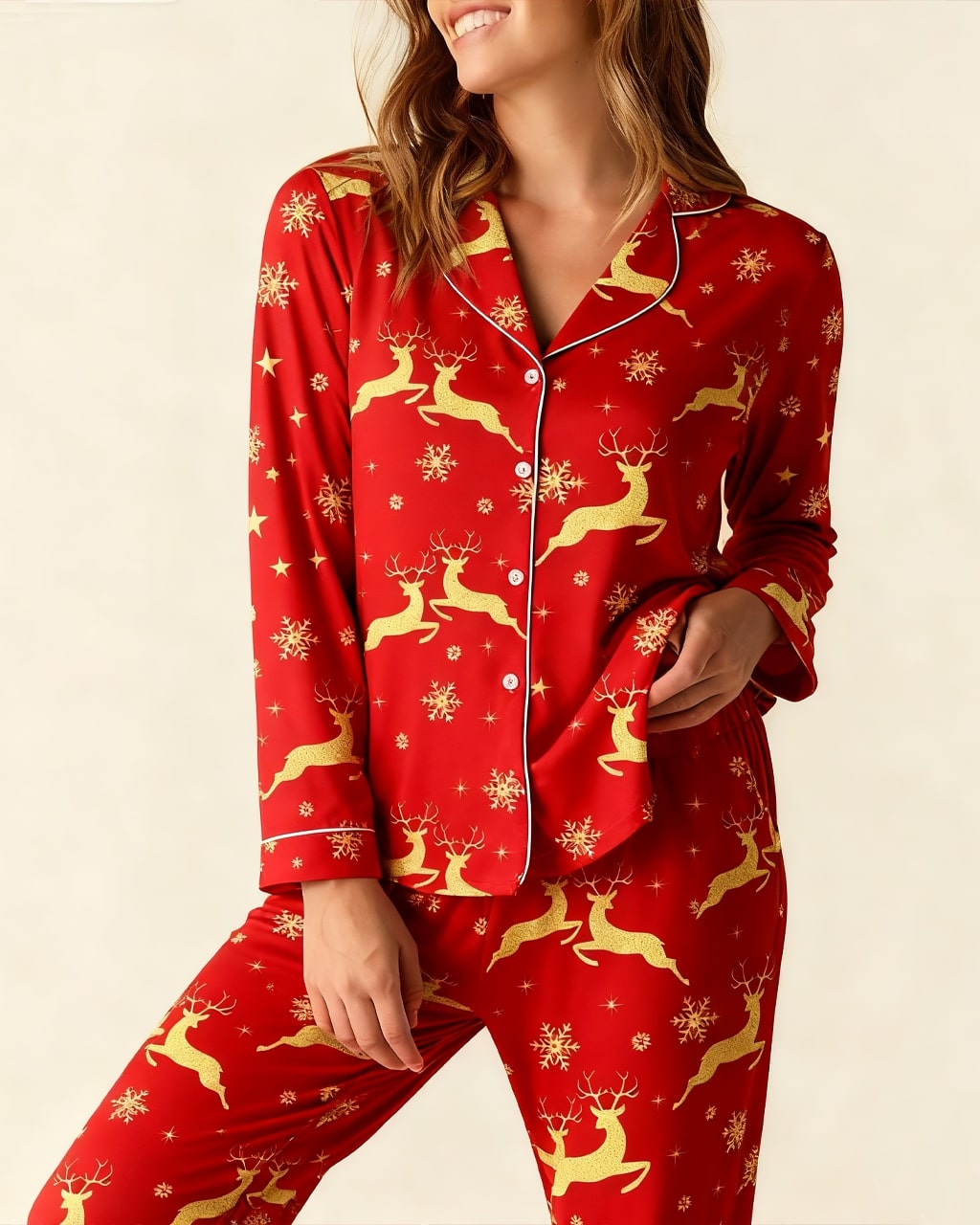 Christmas Reindeer Print Pajama Set OMFORT