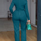 Cowl Neck Asymmetrical Textured Patchwork Cinched Waist Jumpsuit Casual Zipper Back Wide Leg Jumpsuit OMFORT