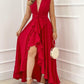 Deep V-Neck Ruffle Hem Slit Prom Dress Omfort