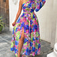 Lantern Sleeve One Shoulder High Slit Floral Maxi Dress Omfort