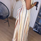 Striped V Neck Sleeveless Zipper Back Overalls Casual Shoulder Tied Wide Leg Jumpsuit With Pockets OMFORT