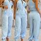 2 Pieces Outfits Sleeveless High Neck Cargo Pockets Design Top And Casual Cuffed Long Pants Set Omfort