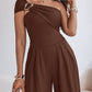 Cold Shoulder Ruched Buckle Wide Leg Jumpsuit Omfort