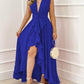 Deep V-Neck Ruffle Hem Slit Prom Dress Omfort