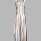 Striped V Neck Sleeveless Zipper Back Overalls Casual Shoulder Tied Wide Leg Jumpsuit With Pockets OMFORT