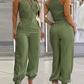 2 Pieces Outfits Sleeveless High Neck Cargo Pockets Design Top And Casual Cuffed Long Pants Set Omfort