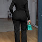 Cowl Neck Asymmetrical Textured Patchwork Cinched Waist Jumpsuit Casual Zipper Back Wide Leg Jumpsuit OMFORT