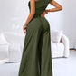 Cold Shoulder Ruched Buckle Wide Leg Jumpsuit Omfort