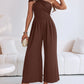 Cold Shoulder Ruched Buckle Wide Leg Jumpsuit Omfort
