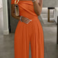 Cold Shoulder Ruched Buckle Wide Leg Jumpsuit Omfort