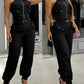 2 Pieces Outfits Sleeveless High Neck Cargo Pockets Design Top And Casual Cuffed Long Pants Set Omfort