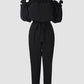 Frill Trim Off Shoulder Short Sleeve Tie Waist Overalls Casual Textured Jumpsuit Omfort
