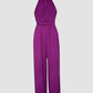 Halter Sleeveless Lace-up Jumpsuit Casual Waist Ruched Loose Fit Romper OMFORT