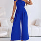 Cold Shoulder Ruched Buckle Wide Leg Jumpsuit Omfort