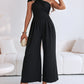 Cold Shoulder Ruched Buckle Wide Leg Jumpsuit Omfort